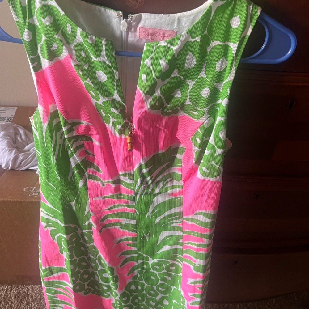 Pink and green Lilly Pulitzer dress with bamboo zip